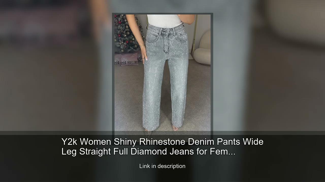 Y2k Women Shiny Rhinestone Denim Pants Wide Leg Straight Full Diamond Jeans for Female Dragging