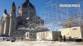 Crashed Ice course going up next to the Cathedral.