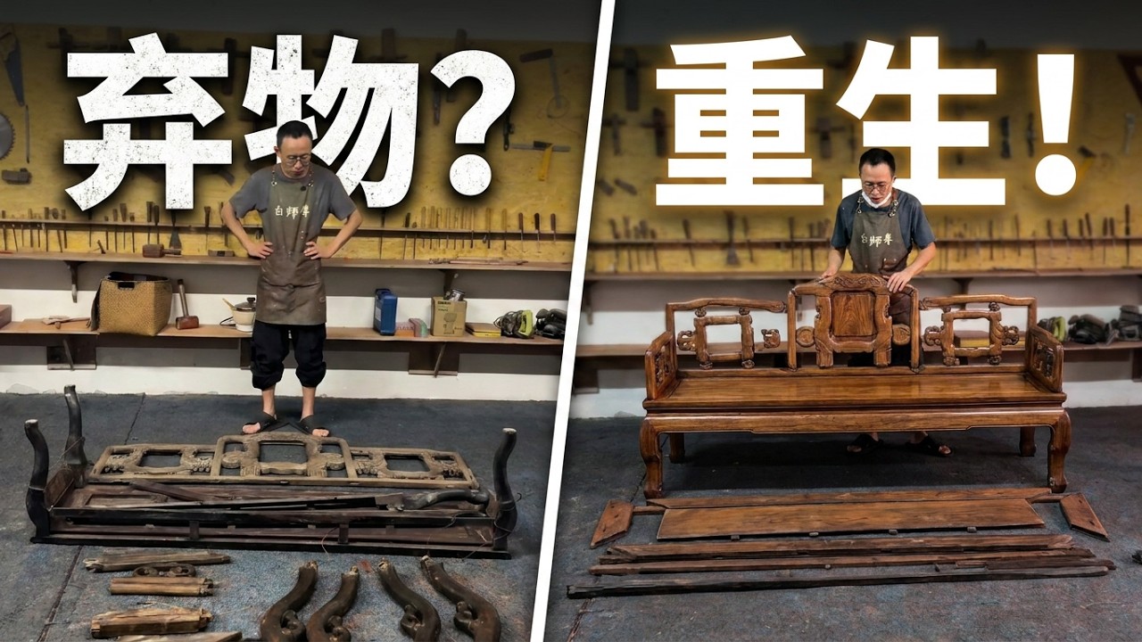 民国时期的老红木沙发，历经百年，残缺不堪。我把它修复起来，看看那个时代的审美。