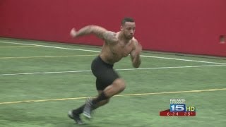 Saint Francis receiver/returner Austin Coleman works out at NFL Pro Day in Muncie