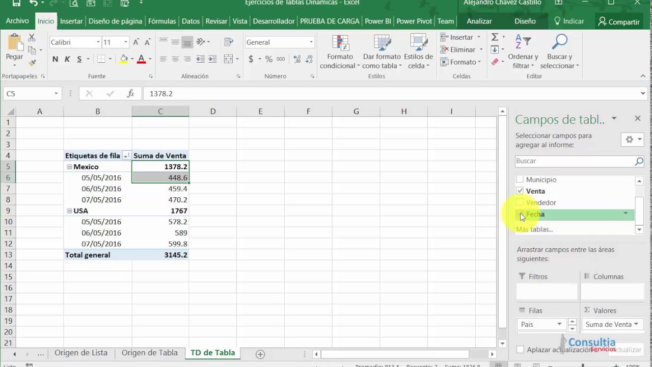 11 Agregar Campos Como Columnas En Una Tabla Dinamica Youtube