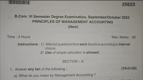 Principles Of Management Accounting B.com 6th Semester Question Paper Year 2022 Bijapur University