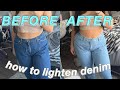 HOW TO: bleach jeans from DARK wash to LIGHT wash | diy lightened jeans