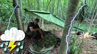 THUNDERSTORM Tarp Camping | SOLO Overnighter In Heavy Rain In The Mountains