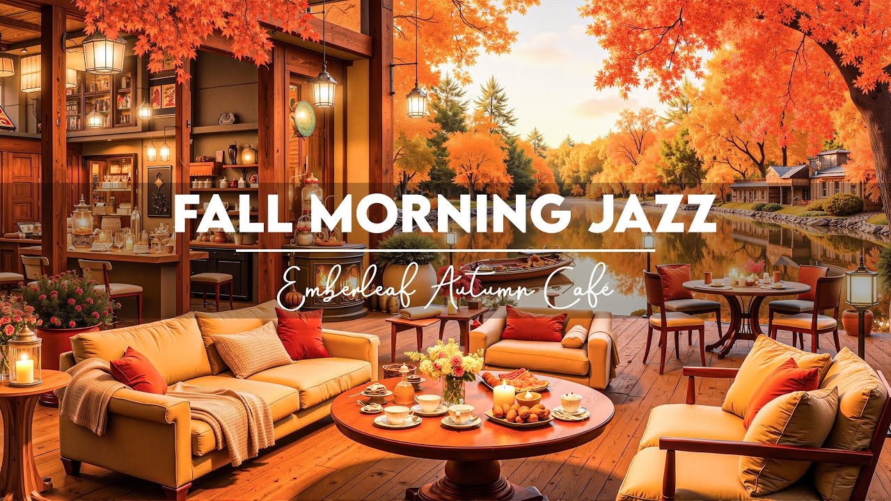 Autumn Lake Cabin Ambience 🍁 Smooth Jazz Instrumental & Crackling Fireplace for Calm & Chill Energy