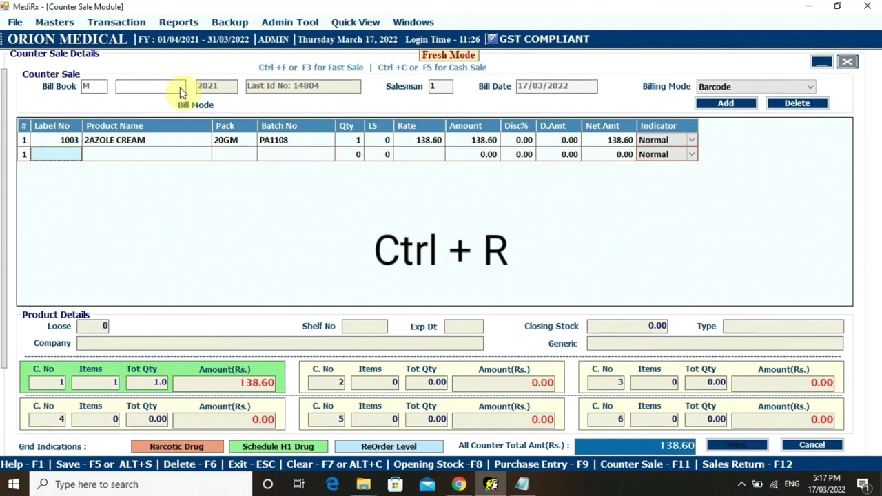 COUNTER SALE - CREDIT (Payment Mode)
