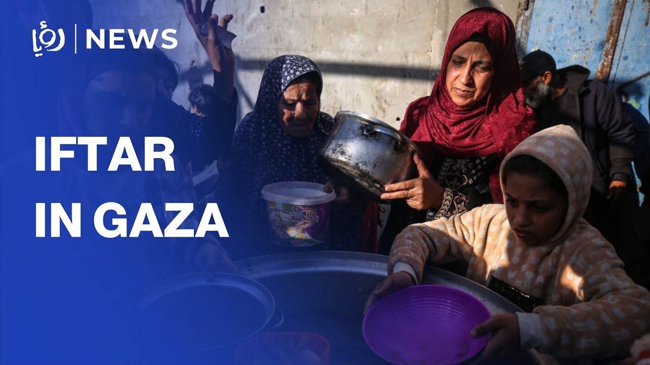 Palestinians line up for hot Ramadan meals in Gaza