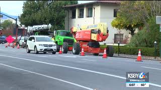 Crews removing large Eucalyptus from Downtown San Luis Obispo