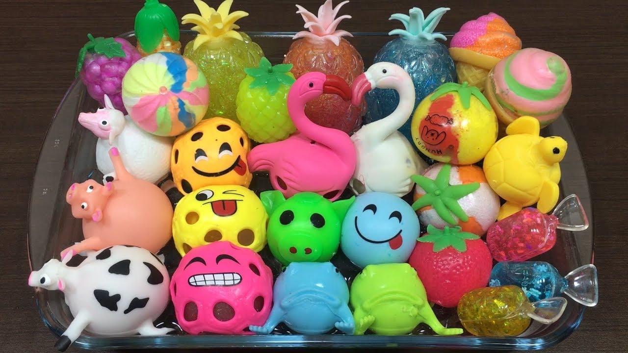 Mixing Store Bought Slime into Clear Slime !!! Relaxing Slime with Stress Balls