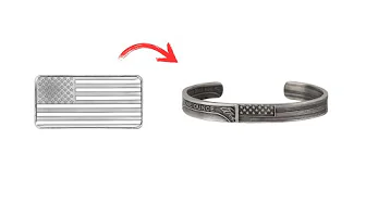 USA FLAG CUFF BRACELET 999 FINE SILVER
