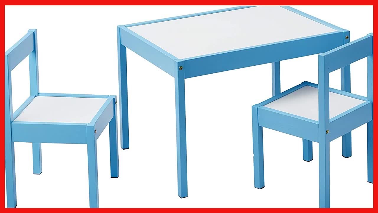 Quality product -  Amazon Basics 3-Piece Wood Kids Table and Chairs Set with Dry Erasable Table Top,