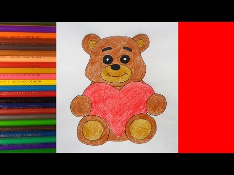 How to draw Bear with Heart, Как нарисовать медведя с сердцем