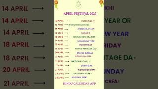 April 2025 Festival List 🌸 Festival List 2025 || Hindu Calendar App