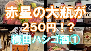 【赤星の大瓶が250円⁉大富豪の日！】梅田駅ビルはしご酒①【鶏の刺身で昇天！】