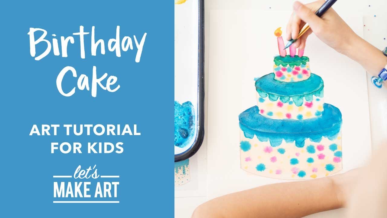 Birthday Cake 🎂 Easy Kids Watercolor Art Lesson by Nicole Miyuki of Let