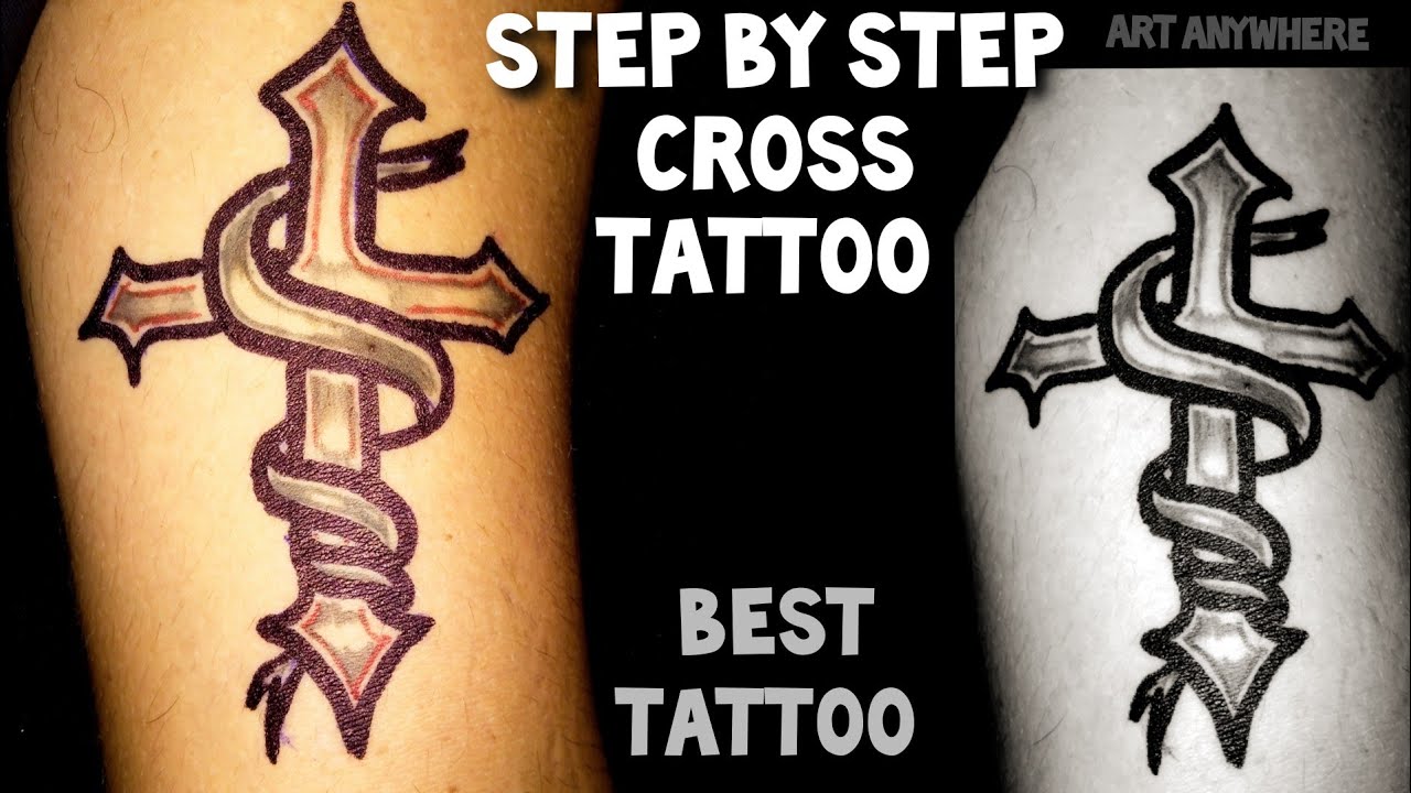 How to make Cross Tattoo design / Simple Cross tattoo / Best tattoo / Beginner's Tattoo - YouTube
