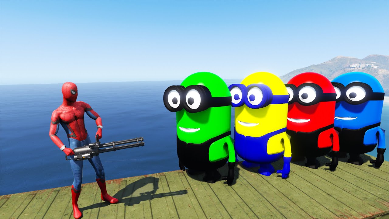 GTA5 Water Ragdolls SPIDERMAN VS RED MINION VS GREEN MINION vol.10 ...