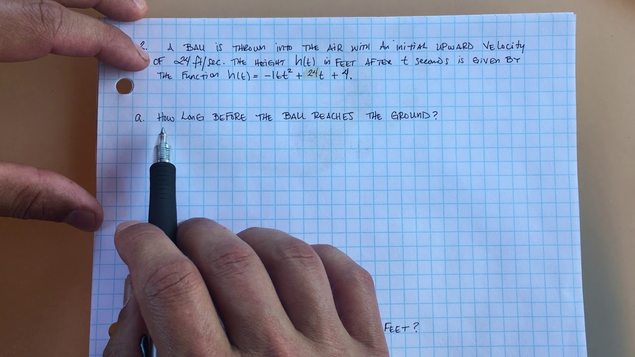 Algebra 1AB Solving Projectile Motion Word Problems (Quadratics) YouTube