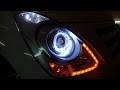 Hyundai Starex H1 тюнинг фар установка светодиодных би модулей, гибких ходовых огней и ангельских г