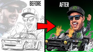 Ken Block Drift Art  Adobe Illustrator: Before &amp; After