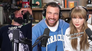 Taylor Swift TROLLING Jason Kelce on the New Heights podcast with Travis for 9 minutes straight...