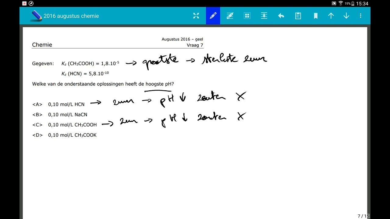 Vraag 07 2016 Augustus chemie Arts / Tandarts toelatingsexamen