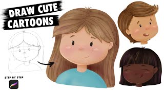 How To Draw Cute Cartoon Characters - Drawing Faces | Procreate Digital Art Tutorial   GIVEAWAY!