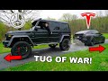 Tesla model x vs mercedes g550 4x4 squared  tug of war