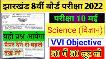 Jac Board Exam 2022 Class 8 Science V.V.I MCQ Question