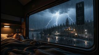 Thunderstorm Night Train Ride 🚂⛈️ Dimly Lit Train Sleeper Ambience / Storm, Rain, Thunder & Train 🔊😴