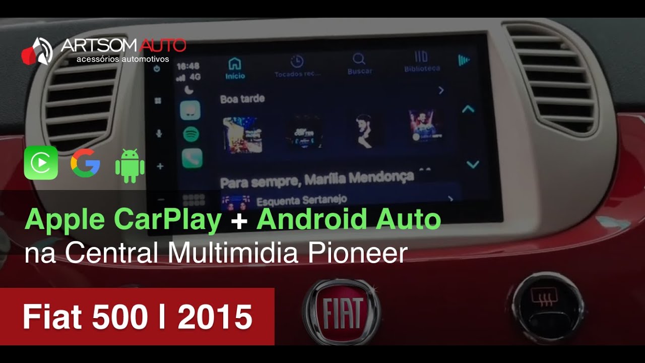 Fiat 500 2015 - Central multimídia Pioneer com Apple CarPlay e Android Auto - ArtsomAuto