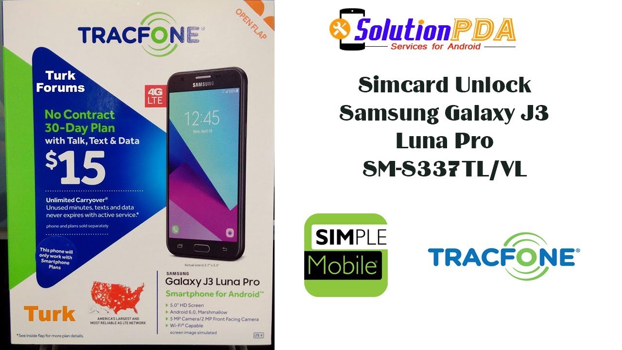 Simcard Unlock Network Samsung J3 Luna Pro S337vl S337tl Tracfone Simple Mobile Youtube