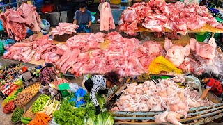 Market Food Show Pork Chicken Vegetable Distribution Site In Cambodia & Food Market Tour Activity