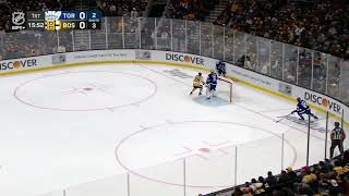 David Pastrnak levels Morgan Reilly with a big hit