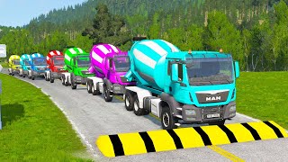 Flatbed Trailer Cars Transportation with Slide Color - Cars vs Deep Water - BeamNG.Drive