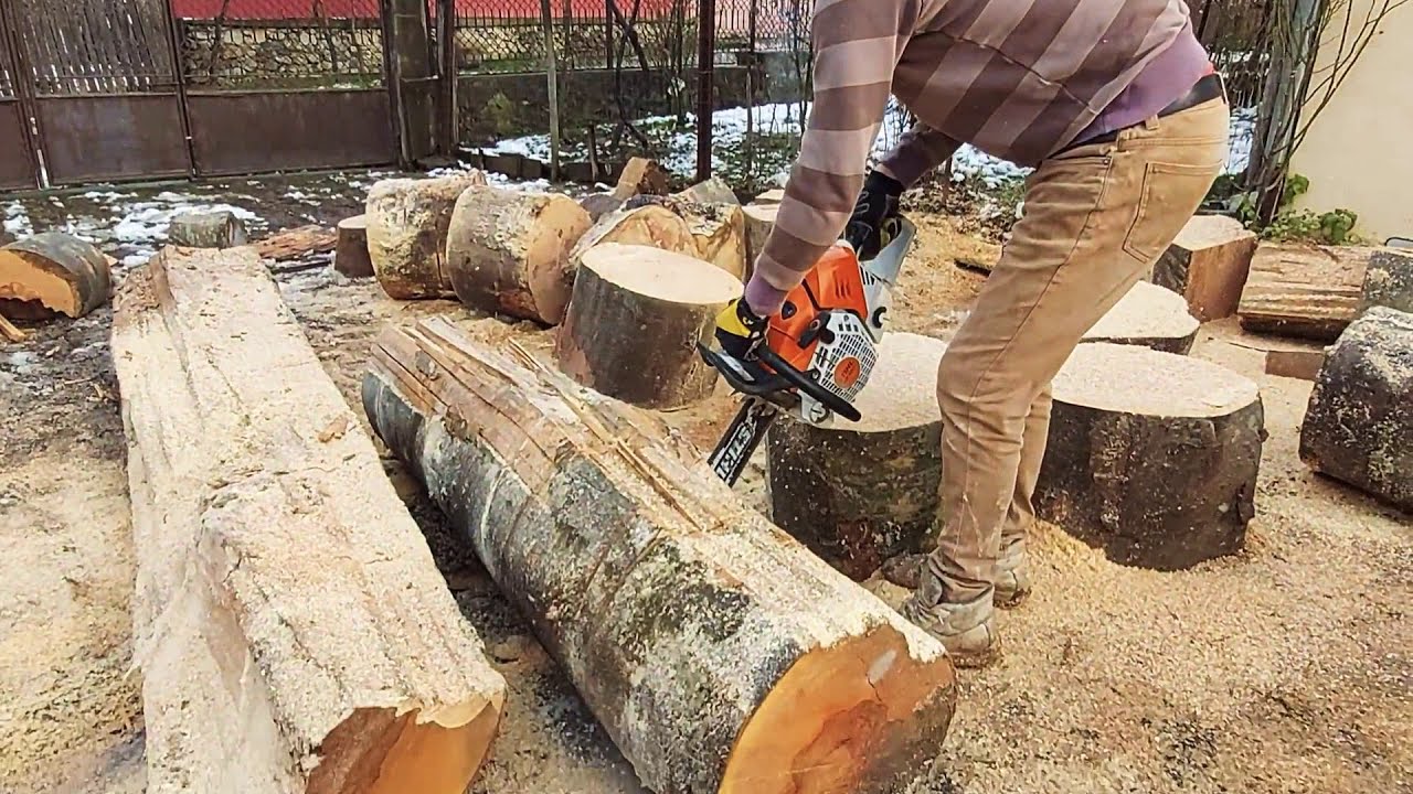 Extremely cut firewood with stihl ms 500i - YouTube