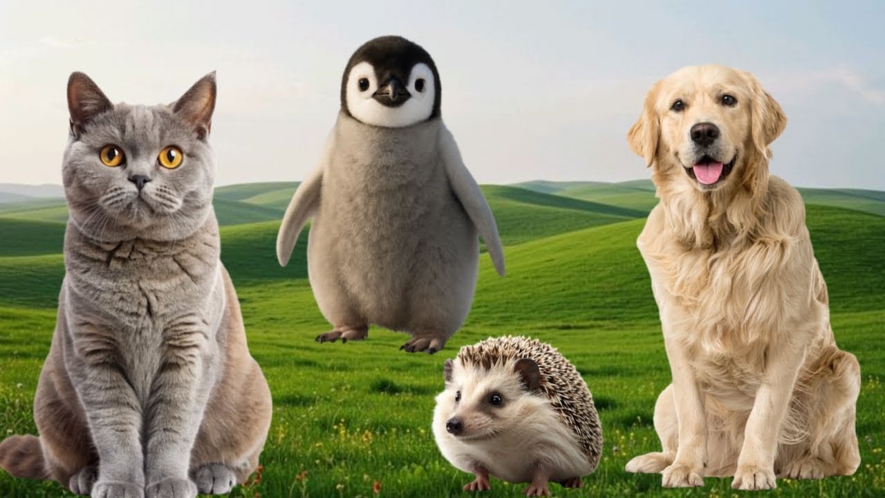 Cute Animals and Their Sounds : Cat, Dog, Penguin, Lion, Tiger, Puma, Panda etc… | Animal Names