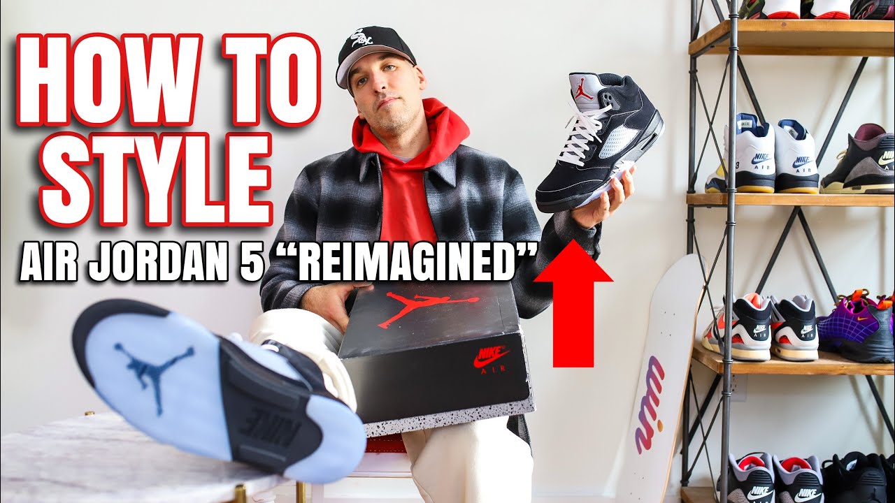 How To Style: Nike Air Jordan 5 “Black Metallic” Reimagined Sneakers On Feet With Outfits