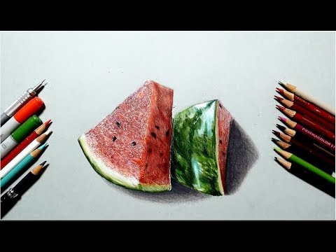 色鉛筆でスイカを描いてみた リアルな絵 Realistic Colored Pencil Drawing Of A Watermelon Youtube