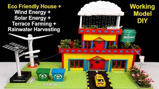 eco friendly house with rainwater harvesting - wind turbine