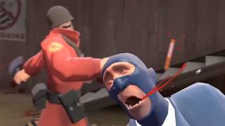 Soldier beating up Spy but it's Bad Apple