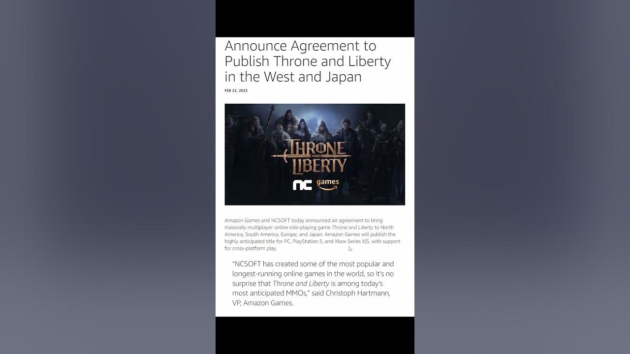 Games and NCSOFT announce agreement to publish 'THRONE AND