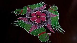 Simple// and easy {parrots} rangoli 7×4 dots..