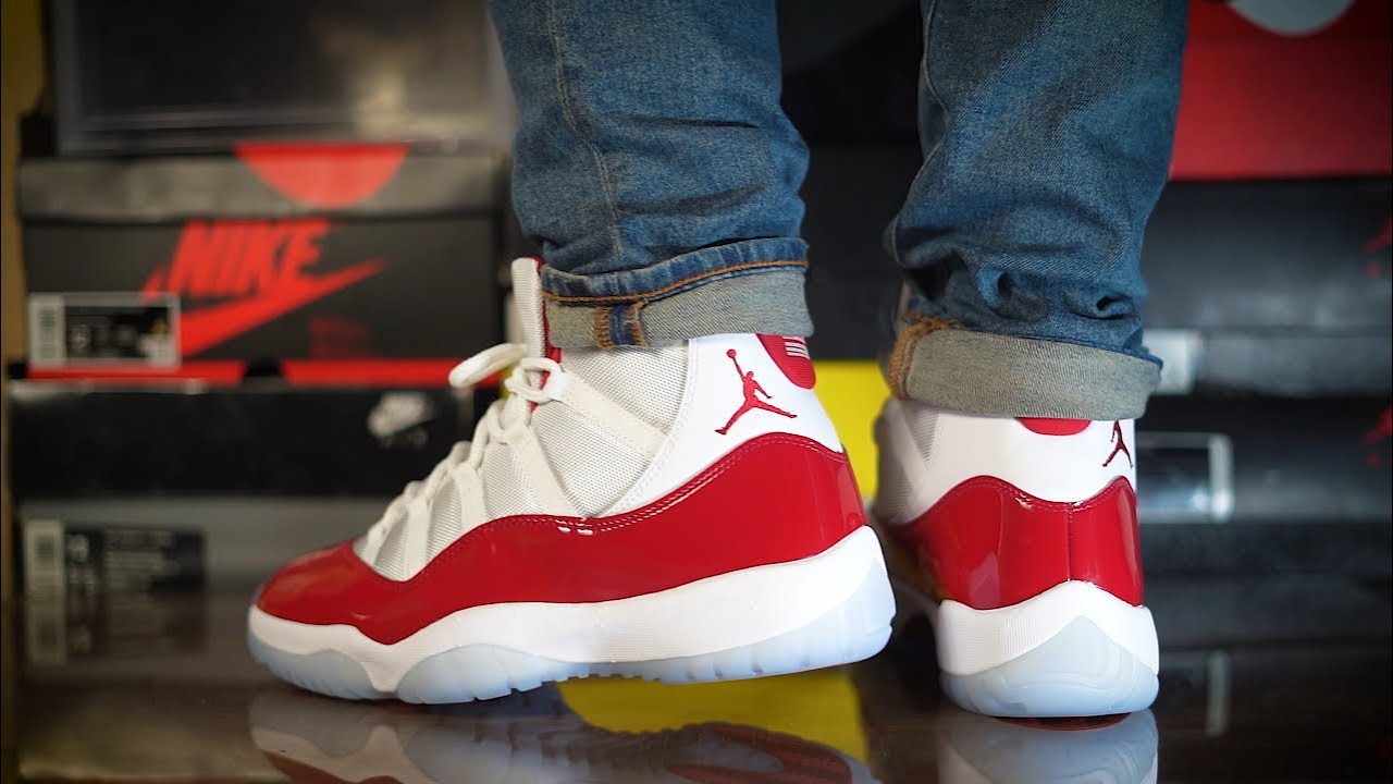 jordan 11 cherry on feet