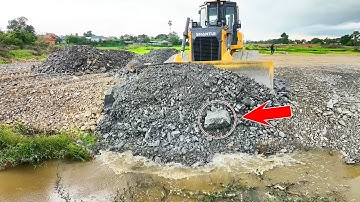 WOW!! Nicely Complete Stones Filling By Skills Shantui Dozer Pushing Stones And 25-ton Dump Trucks