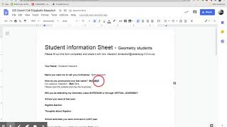 Student Information Sheet instructions