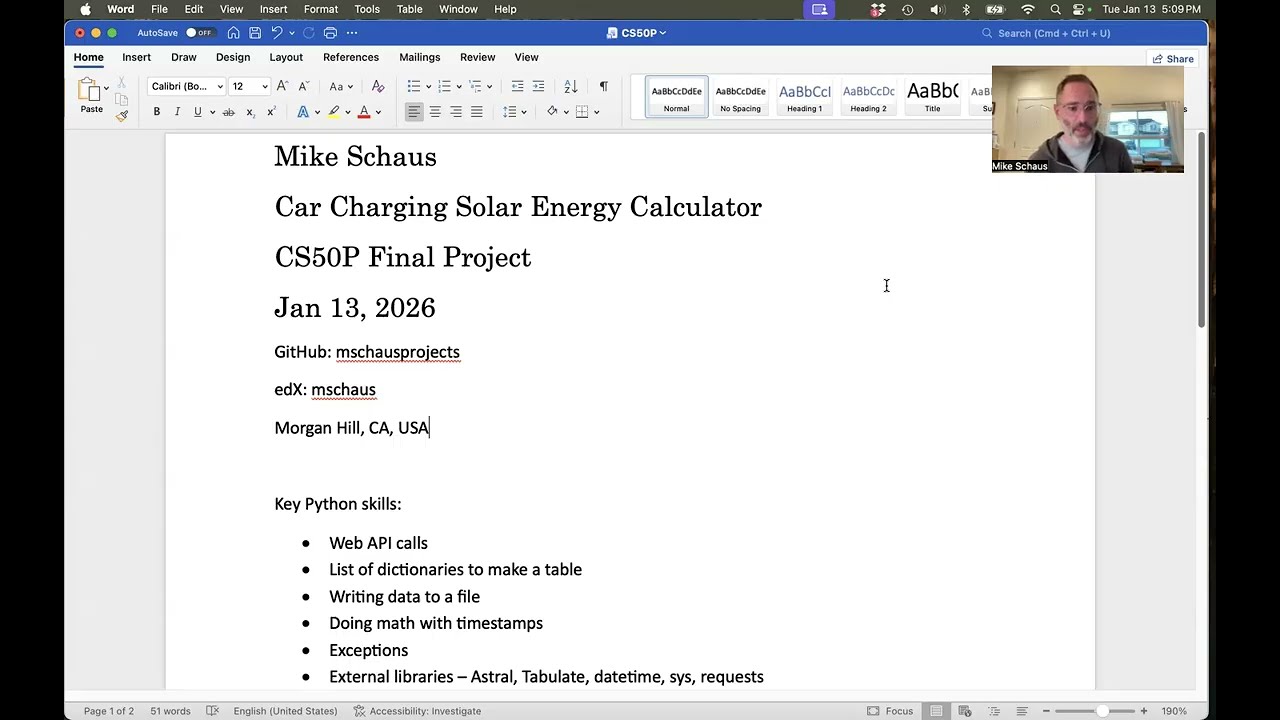 Car Charging Solar Energy Calculator -- Harvard Python CS50P Final Project