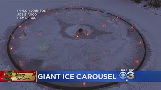 Two Men Make Giant Ice Carousel For Christmas
