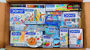 Unboxing Ultimate DOMS Stationery 📚, Modelling Clay, Wax Crayons, Pencil, Sharpener, Water Colour 