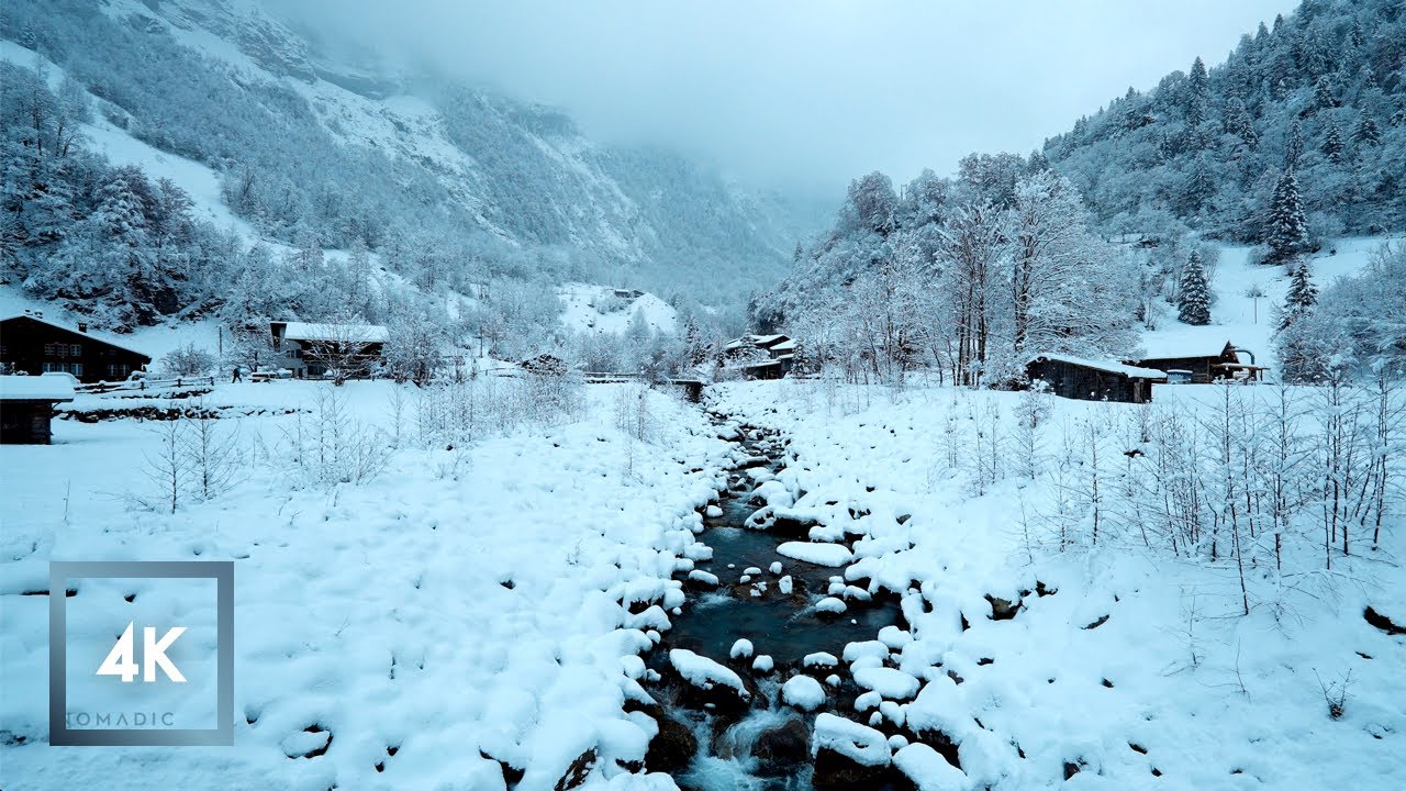 Morning Snowfall Walk in Stechelberg, Switzerland